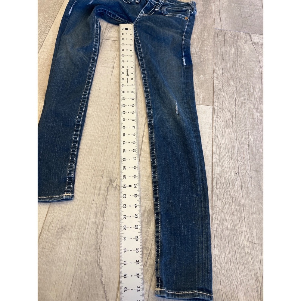 True Religion Stella Big T Skinny Jeans Dark‎ Wash White Stitch Size 26 Low Rise - Picture 3 of 10
